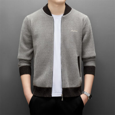 2022 mùa thu đông mới thời trang cardigan nam tất cả trong một nhung dệt kim cardigan hào phóng đồng phục bóng chày phong cách nước ngoài áo len áo khoác