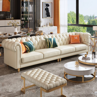 Ghế sofa sang trọng nhẹ của Mỹ phòng khách hàng thẳng sảnh ngang sofa da bò bốn người kết hợp nội thất căn hộ lớn và nhỏ
