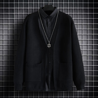 Nam Giả 2 Áo Len Dệt Kim Áo Thu Đông 2023 Thanh Niên Mới Chui Đầu Sơ Mi Áo Len Ve Áo Nam