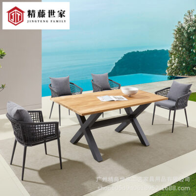 Jing mây gia đình bàn ghế ngoài trời sân vườn giải trí bàn ghế kết hợp gỗ chống ăn mòn sân thượng ngoài trời ban công bàn ghế nhỏ