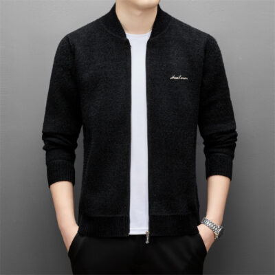 Áo len cardigan nam mùa thu đông mới trẻ trung ấm dày dệt kim dây kéo áo thêu xu hướng áo khoác thường bán buôn