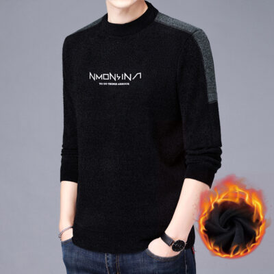 Áo len chenille lông cừu dày cho người trung niên và thanh niên áo len cổ tròn mùa đông áo len nam ấm áp đáy áo sơ mi