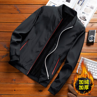 Áo khoác nam thu đông xuyên biên giới lông cừu dày giản dị phù hợp với tất cả các trận mùa đông áo khoác cổ đứng nam quần áo nam tiết kiệm chi phí