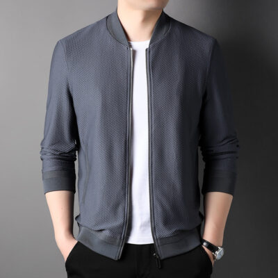 Áo len dệt kim nam mùa xuân và mùa thu mới phong cách trẻ trung và trung niên áo khoác dệt kim dài tay áo khoác giản dị cổ áo bóng chày có khóa kéo