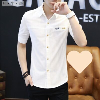 Áo Sơ Mi Nam Ngắn Tay Cotton Nguyên Chất Mùa Hè Hàn Quốc Sơ Mi Nam Trẻ Trung Tay Lửng Sinh Viên Mỏng Tất Cả Phù Hợp Hợp Thời Trang