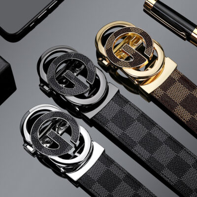 [Da bò lớp trên cùng] Thắt lưng nam khóa tự động Thắt lưng quần chữ cái Thắt lưng nam phong cách công sở Đa năng Nhẹ nhàng sang trọng Thắt lưng nam bằng da thật
