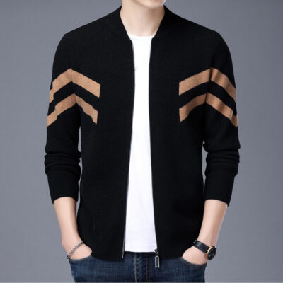 Áo Khoác Cardigan Nam Thu Đông 2020 Phong Cách Cổ Đứng Ôm Vừa Vặn Áo Khoác Dệt Kim Khóa Kéo Áo Khoác Thường Hợp Thời Trang