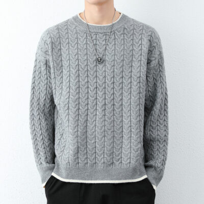 Mùa đông mới 2022 nam trung niên áo len chui đầu dáng rộng hợp thời trang phong cách Hàn Quốc thể thao áo len cổ tròn nam