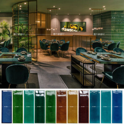 Bán buôn lò gạch thủ công chiều dài thay đổi băng nứt gạch tráng men phong cách retro màu xanh lá cây nhà bếp phòng tắm tường phòng tắm