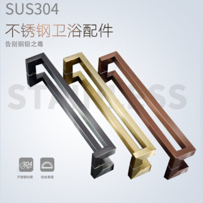 Thép không gỉ cửa kính tay cầm ống vuông tay cầm lớn màu đen tay nắm cửa sàn lò xo cửa ống vuông tay cầm lớn màu đen Châu Á