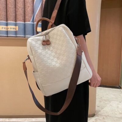Ba lô nữ da thật kẻ caro 2023 xu hướng thời trang cao cấp mới ba lô nữ thường ngày đi học phù hợp tất cả