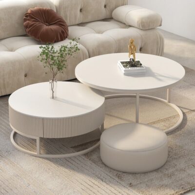 Tối giản màu trắng tinh khiết phiến đá bàn cà phê căn hộ nhỏ phòng khách nhà đơn giản hiện đại màu kem phong cách Bàn trà đẹp tròn bàn trà màu đỏ