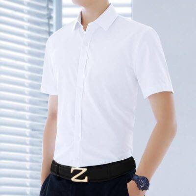 Áo sơ mi nam ngắn tay mùa hè áo sơ mi trắng mỏng mỏng kinh doanh áo sơ mi nam chuyên nghiệp áo liền quần màu đen