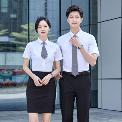 Áo sơ mi trắng nam ngắn tay sợi tre dáng ôm không cần ủi màu trắng cổ sơ mi chuyên nghiệp mặc đi làm cho nam nữ cùng kiểu