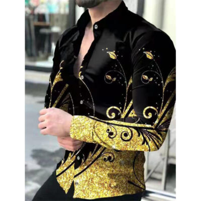 Áo sơ mi in kỹ thuật số 3D dài tay dành cho nam giới ngoại thương mới cá tính giản dị hợp thời trang quần áo nam cỡ lớn