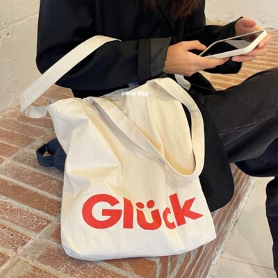 Retro ins Bắc Âu gió bảng chữ cái canvas đeo vai túi tote Glück chúc may mắn cô gái nghệ thuật học tùy biến