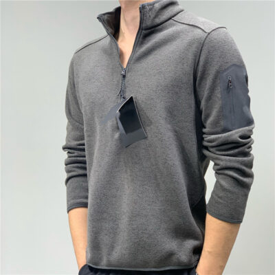 22 mùa thu đông mới nam công sở đi lại đơn giản thể thao thun nửa dây kéo áo thun cộng với áo len lông cừu đáy