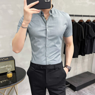 Áo sơ mi nam mỏng mùa hè mặc công sở phong cách Hàn Quốc hợp thời trang áo sơ mi nam ngắn tay màu trơn cao cấp
