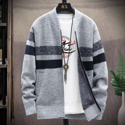 Nguồn hàng amazon thời trang áo len cổ bóng chày color-block cardigan nam thu đông áo len lông cừu mẫu mới