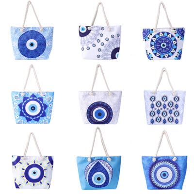 Xuyên Biên Giới Bán Túi Đi Biển Nữ Mắt Quỷ Túi Tote Mắt Xanh Túi Đeo Vai Evil Eye Túi Vải