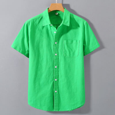 Áo sơ mi vải lanh nam ngắn tay kiểu Hồng Kông phong cách Nhật Bản nửa tay năm phần tư áo sơ mi cotton và vải lanh Sơ mi một inch mỏng phần mùa hè