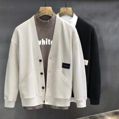 2023 Thu Đông Cổ Bóng Chày Áo Khoác Nam Hợp Thời Trang Trẻ Trung Màu Áo Khoác Xuân Thu Đẹp Trai Cổ Dệt Kim Cardigan Nam