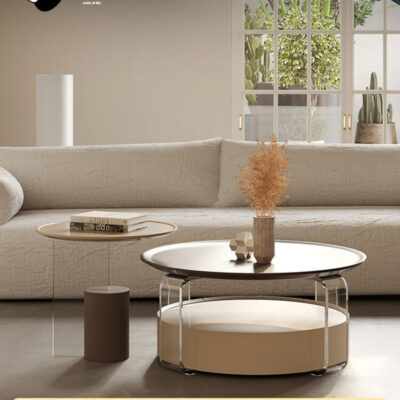 Phong cách kem Pháp nhà thiết kế phong cách acrylic bàn cà phê phòng khách nhà căn hộ nhỏ tròn đơn giản treo bàn cà phê