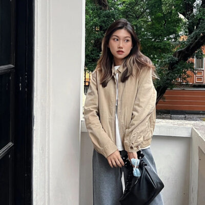 Raff Nữ Mùa Xuân 23 Mới Dáng Rộng Cotton Giặt Áo Khoác Denim Có Cổ Dây Kéo Eo Cổ Áo Khoác