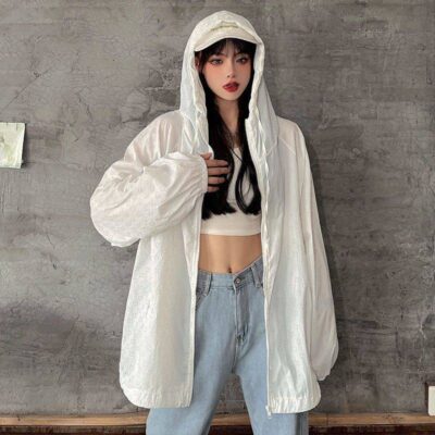 Mùa hè mới quần áo chống nắng nữ in đầy đủ áo phản quang có mũ rộng rãi phù hợp với áo khoác hip-hop cặp đôi trang phục