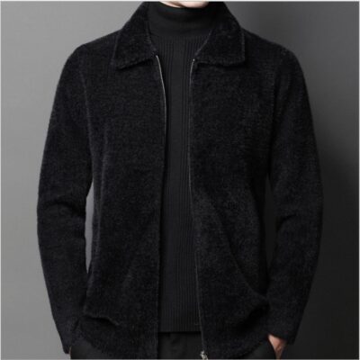 Lông cừu chồn nam mùa đông rời cardigan nam thường dày tay dài trẻ trung dây kéo ve áo sơ mi đồng màu áo khoác