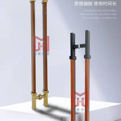 Tay nắm cửa gỗ khách sạn Tay nắm cửa bằng thép không gỉ giả gỗ hộp tay cầm dài đôi cửa đôi Tay nắm cửa bằng đồng
