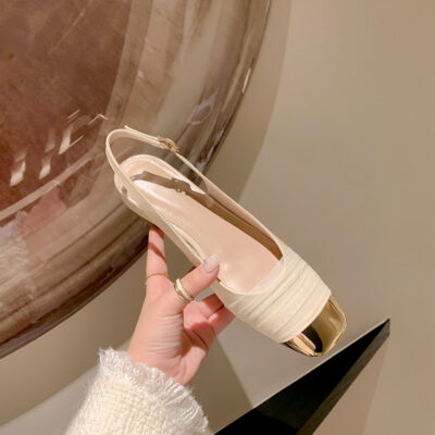 【SuDing】Xăng đan baotou gót nhọn phong cách Xiaoxiang thời trang mùa hè phù hợp với tất cả phụ nữ kiểu Pháp giày đơn gót thấp mới