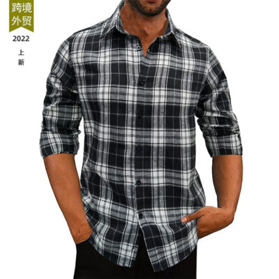 Ngoại thương mùa thu đông dày áo sơ mi nam kẻ sọc flannel mới Âu Mỹ xuất khẩu Amazon áo sơ mi nam dài tay