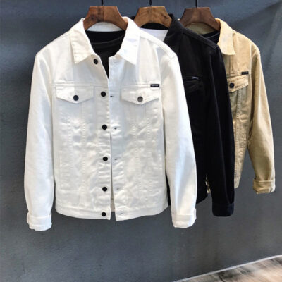 Mùa Xuân Và Mùa Thu Giày Lười Màu Trắng Áo Khoác Denim Nam Cao Cấp Phong Cách Hàn Quốc Xu Hướng Thường Ngày Bảo Hộ Lao Động Áo Khoác Denim Nam