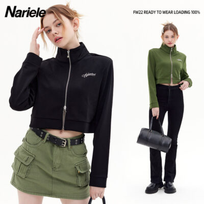 HeyHenry xanh quân đội ve áo thu đông mới áo khoác cardigan vai trước đơn giản tất cả trận đấu áo khoác bé gái