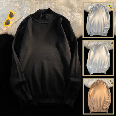 Áo len cổ lọ phong cách trẻ trung Hồng Kông dành cho nam 2022 mùa thu đông tân sinh viên áo len dài tay có đáy