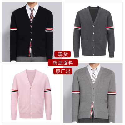 [Phiên bản chính xác tóc trực tiếp từ nhà máy] Áo len dệt kim cổ điển 4 sọc băng tay đôi TB áo khoác tại chỗ