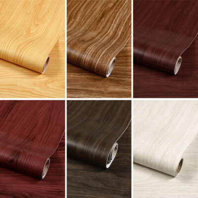 PVC dày hạt gỗ dán tủ đồ nội thất tủ quần áo phòng khách máy tính để bàn đổi mới dán tường phẳng dán giấy dán tường tự dính đồng màu