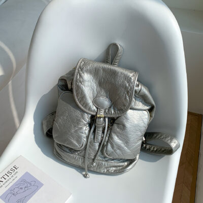 Niche Bạc Ba Lô Bé Gái Ba Lô Nhỏ Nước Rửa Da Ins Ba Lô Schoolbag Học Sinh Ba Lô Retro Nữ