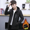 Phiên bản Hàn Quốc cộng với lông cừu thương hiệu hợp thời trang quần áo nam áo khoác nam có mũ trùm đầu mỏng vừa vặn áo khoác nam giản dị áo gió xu hướng chiều dài trung bình