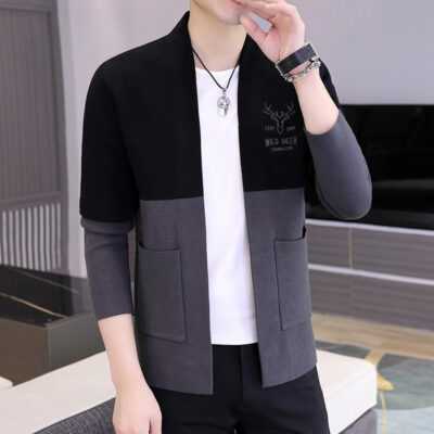 Nam Thu Đông Màu Mới Rời Cardigan Hàn Quốc Thể Thao Có Mũ Phối Áo Len Xu Hướng