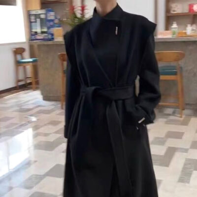 22 áo khoác len cashmere hai mặt màu đen mới cảm giác dài cao cấp cho nữ áo khoác len cao cấp có khí chất nhỏ cho nữ
