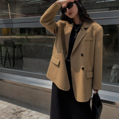 Áo khoác cashmere ngắn phong cách phù hợp cao cấp dành cho nữ mùa thu đông khí chất mới Áo khoác len hai mặt nhỏ đi làm