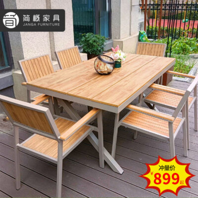 Bàn ghế ngoài trời sân kết hợp giải trí ngoài trời kim loại gỗ nhựa bàn dài ngoài trời chống thấm nước chống nắng biệt thự bàn ăn sân vườn