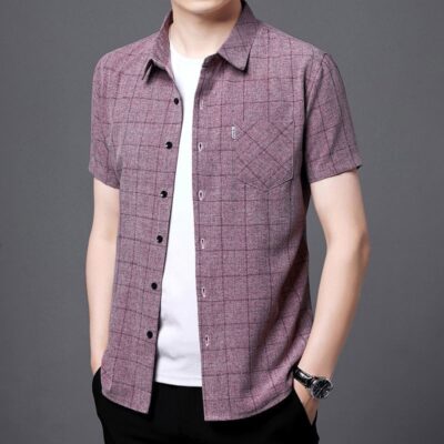 Áo sơ mi nam ngắn tay mùa hè cotton và vải lanh nam giản dị mới trung niên áo rộng mùa hè không nhăn cao cấp