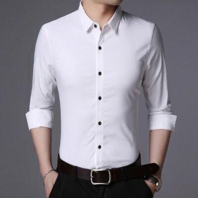 Áo sơ mi lót nam lụa băng satin áo sơ mi mỏng mùa hè sơ mi dài tay lụa băng công sở áo sơ mi đất