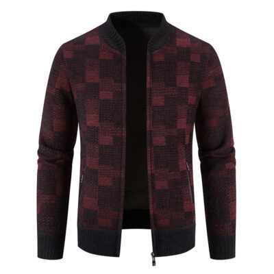 2023 Mùa Thu Đông Nam Trang Dày Bóng Chày Cổ Kẻ Sọc Dệt Kim Cardigan Cổ Áo Len Phối Áo Khoác Ấm Áp