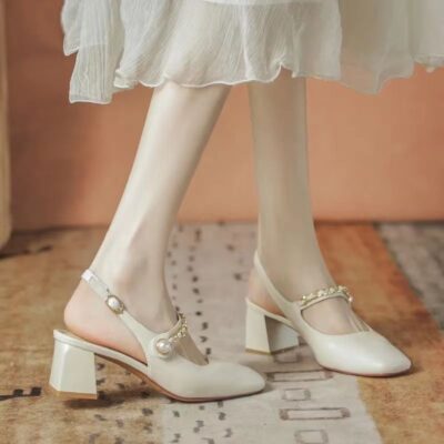 2023 Mới Giày Nữ Mary Jane Giày Đơn Gót Chân Váy Người Nổi Tiếng Gió Cổ Cao Gót Bao Đầu Giày Xăng Đan Nữ Mùa Hè