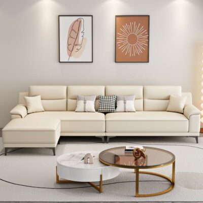 Sofa vải new  vải phòng khách lớn nhỏ phong cách Ý màu kem sang trọng nhẹ nhàng hoàn thiện nội thất phòng khách