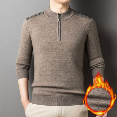 Nam Một Nửa Cổ Cao Áo Len Dây Kéo Mùa Thu Đông Mẫu Sang Trọng Dày Cổ Đa Năng Dệt Kim Mỏng Đáy Áo Sơ Mi nam